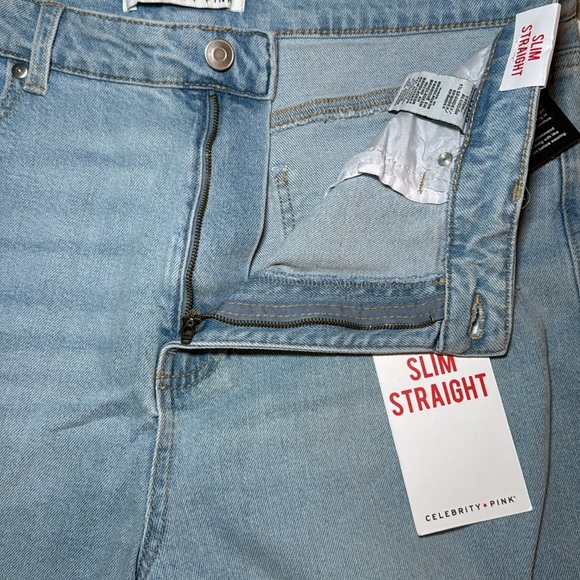 Celebrity Pink Slim Straight Light Wash Distressed Jeans Size 17/33 - Picture 7 of 15